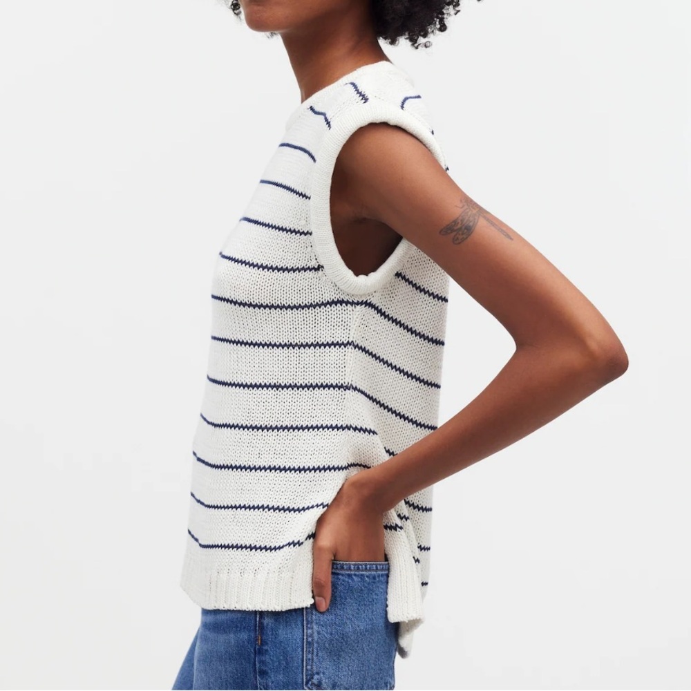 NWT Madewell Puff-Trim Sweater Vest in Ivory Navy Stripe, Medium